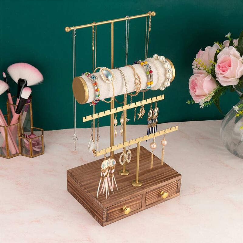 Jewelry Stand Tower Display Organizer with Wood Drawer, Bracelets Earrings Holder