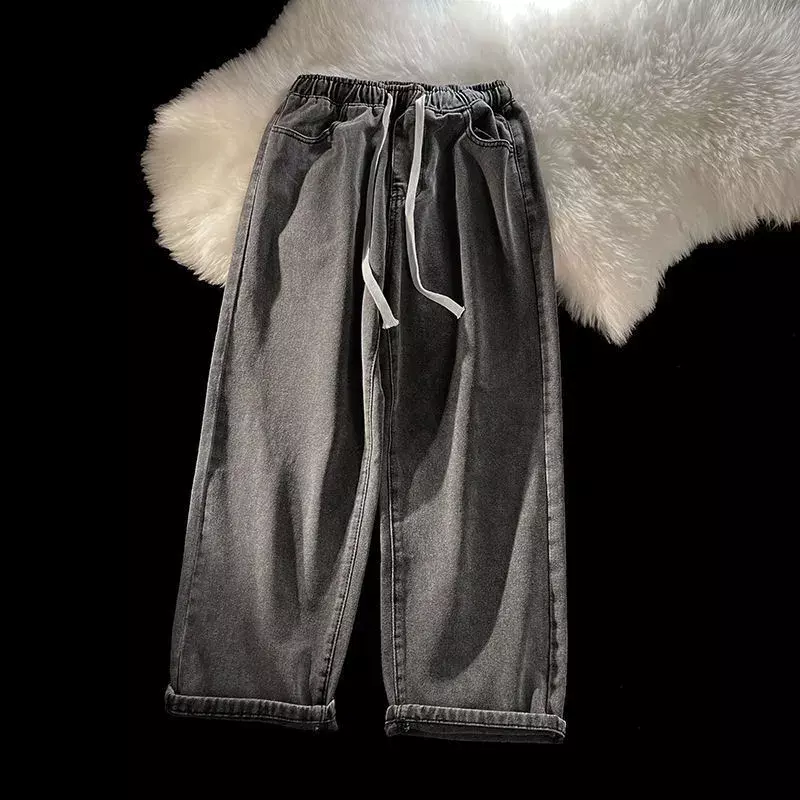 Autunno e inverno Jeans imbottiti e addensati pantaloni larghi da uomo dritti elastici in vita pantaloni a gamba larga pantaloni Casual B80