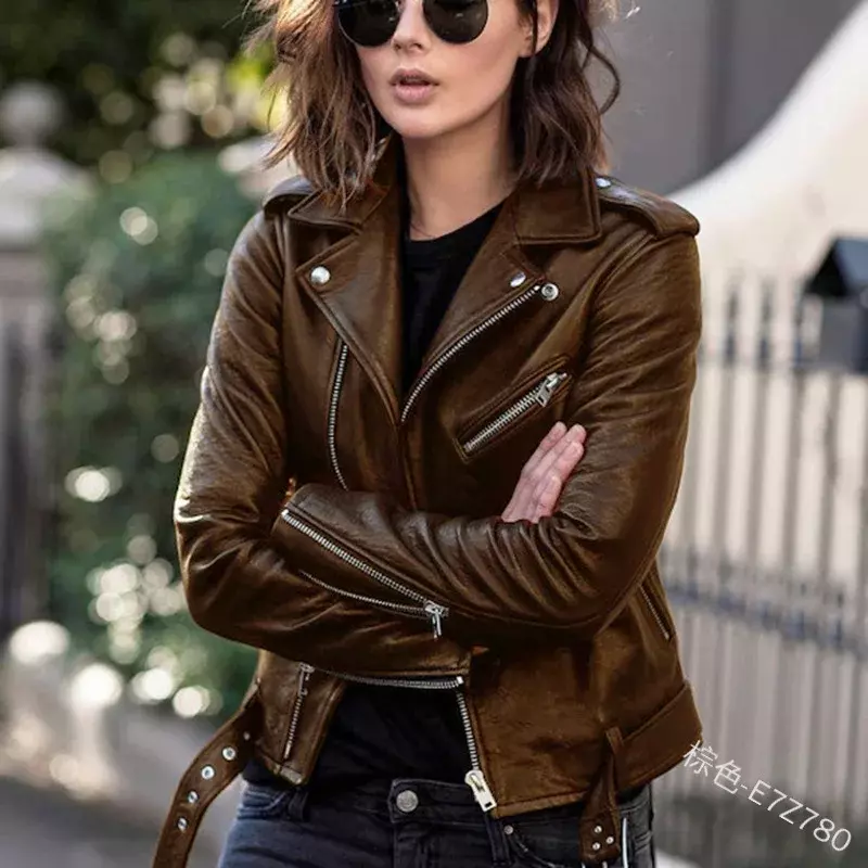 Abrigo corto de cuero ajustado para mujer, chaqueta de motociclista, abrigos de otoño e invierno, novedad de 2022