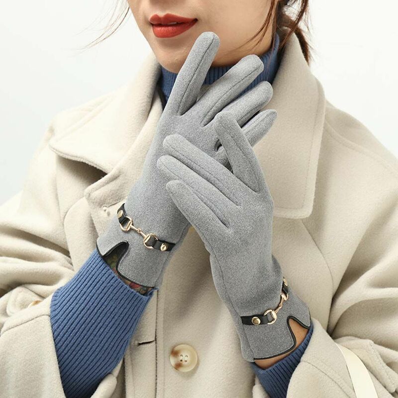 Breathable Simple Elastic Chain Pure Color Five Fingers Driving Gloves Touch Screen Gloves German Velvet Mittens Female Gloves