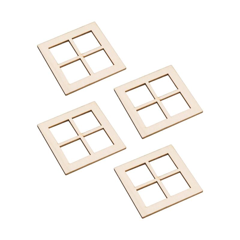 نوافذ خشبية مصغرة ، أثاث بيت الدمية ، إكسسوارات حرفية ، نافذة خشبية تصنعها بنفسك ، ديكور بيت الدمية ، 4 من من من من الخشب