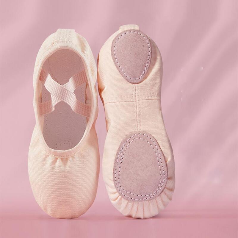 Балетки женские эластичные с разрезом, мягкие холщовые танцевальные Тапочки для представлений, обувь для тренировок