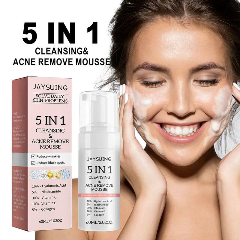 5 In 1 siero viso crema viso detergente acido ialuronico idratante sbiancante antirughe invecchiamento VC dissolvenza macchie restringere i pori della pelle
