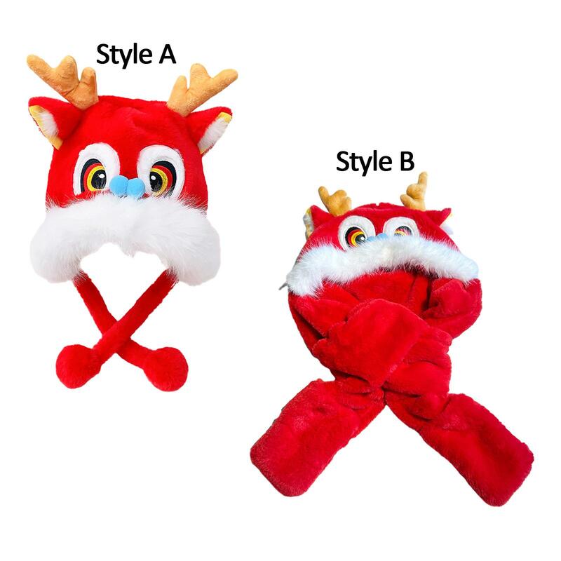 Funny Party Hat Earflap Cap Cute Chinese Dragon Plush Animal Winter Hat Windproof Cap for Girls Women Ladies Holiday New Years