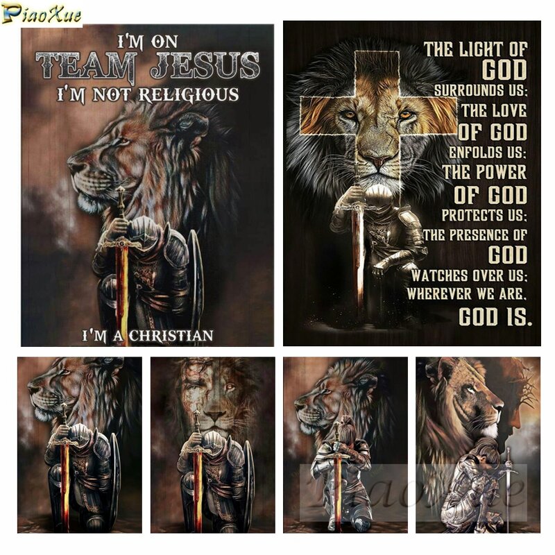 5D Diamond Painting Warrior Lion Of Judah Mosaic Drills Knight Christ Religious Diy Rhinestone Cross Stitch Kit Wall Art Craft