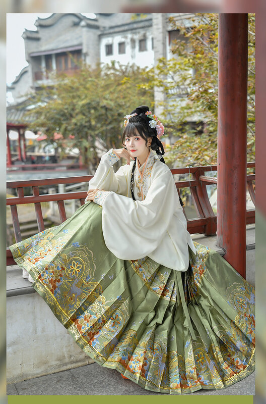 Jupe visage de cheval femme Hanfu de la dynastie ReplMing, jupe manteau originale, style national, jupe tissée dorée, chemise d'aviation, chinois