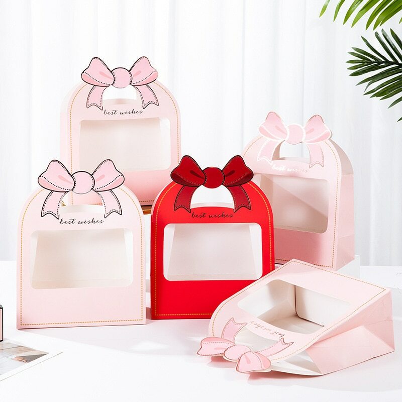New Bowknot Flower Box for Wedding Valentine's Day Mother's Day Birthday Foldable Handheld Gift Packaging Bag Party Supplies