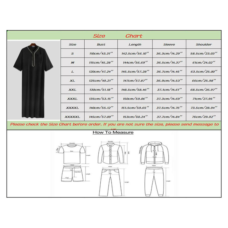Kimono musulmán Jubba Thobe para hombre, túnica media con botón sólido, camisa de musulmán saudita, cuello levantado, Kaftan árabe islámico, Verano