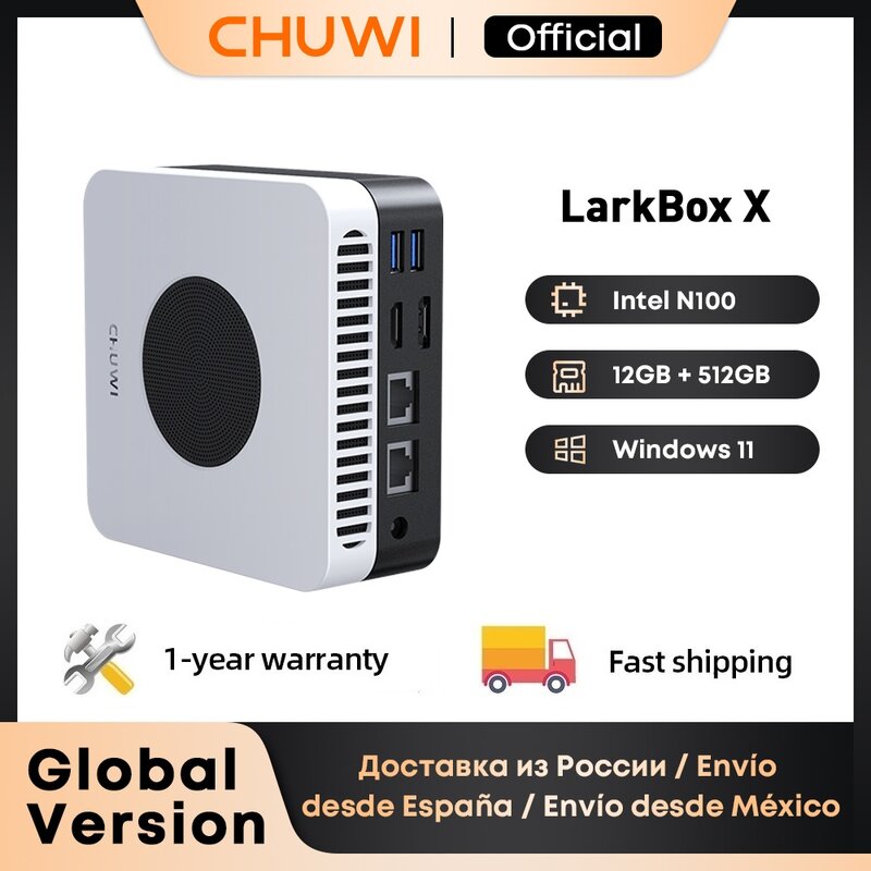 CHUWI LarkBox X 미니 PC 인텔 N100 게임 PC UHD 그래픽, 12 세대 인텔 프로세서, 12GB RAM, 512GB SSD, WiFi 6 데스크탑 컴퓨터용