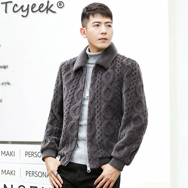 Tcyeek-Jaqueta de lã curta masculina, casaco de ovelha, casaco de pele real, roupas finas, moda, inverno, LM, 2023