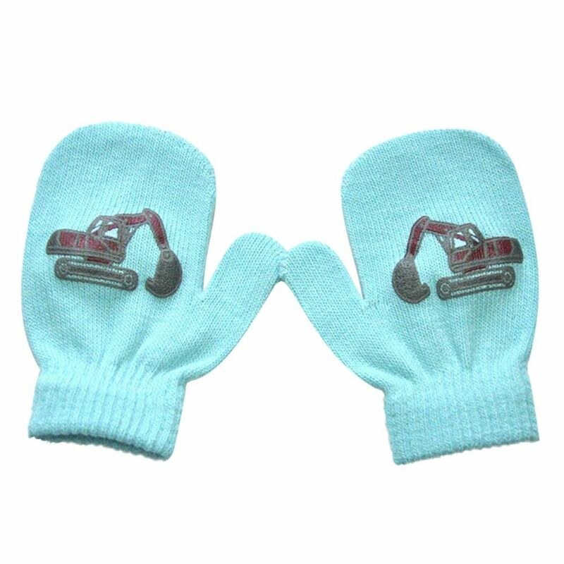 2 pairs Thick Boys Girls Full finger Engineering Car Pattern Mittens Thick Warm Knitted Gloves Cute