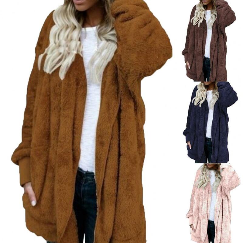 Зимнее женское пальто с капюшоном, Женская куртка с длинным рукавом из искусственного меха для повседневной носки