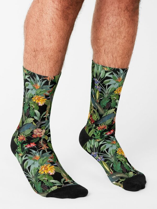 Носки Походные с винтажным рисунком, голубые, Харон и тропические цветы, милые носки для мужчин и женщин