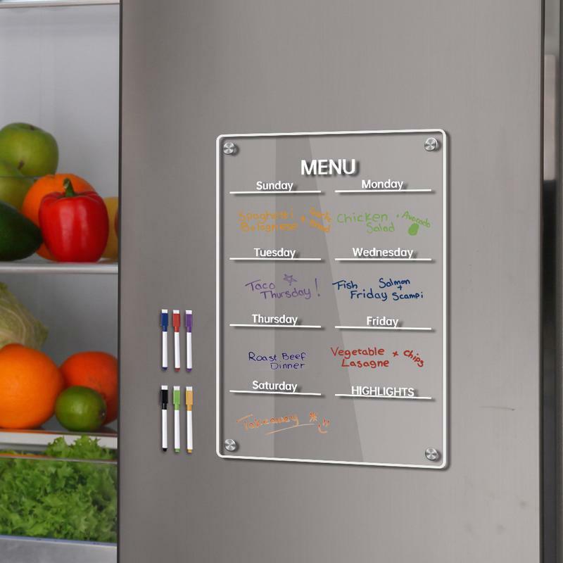 Lavagna per appunti di pianificazione del frigorifero lavagna per appunti in acrilico trasparente magnetica con 6 pennarelli per la registrazione settimanale