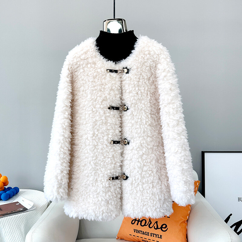 여성용 펠렛 양 시얼링 두꺼운 따뜻한 코트, 2023 레이디 소녀 양털 겨울 오버코트, JT3367