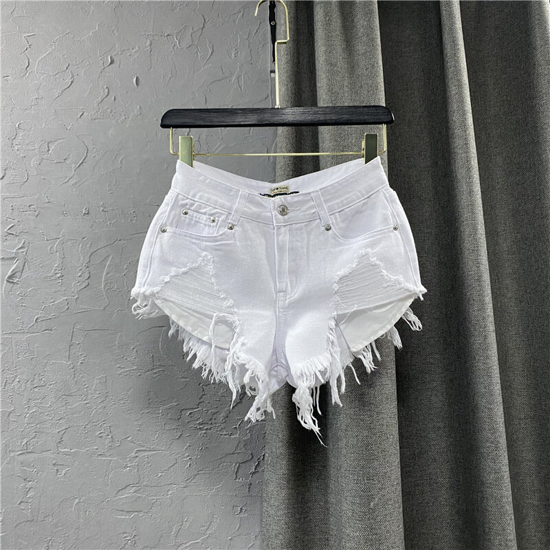 여성용 흰색 청바지 구멍 찢어진 로우 웨이스트 데님 반바지, 한국 패션