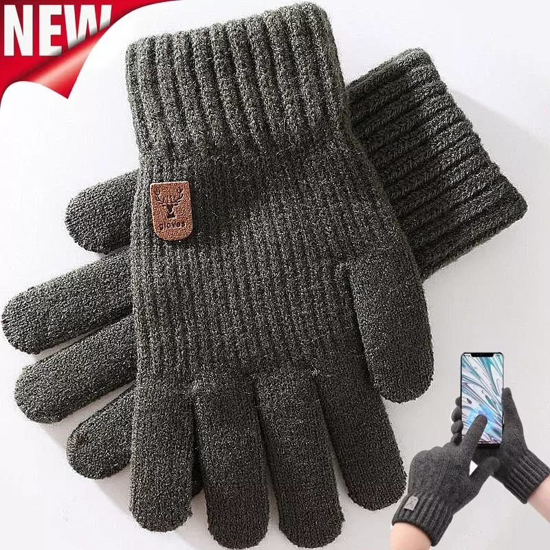 Nieuwe Kasjmier Handschoenen Winter Warm Vijf Vinger Wanten Tastbaar Mannen Buitenshuis Skiën Fietsmotor Koude-Proof Vingerhandschoen