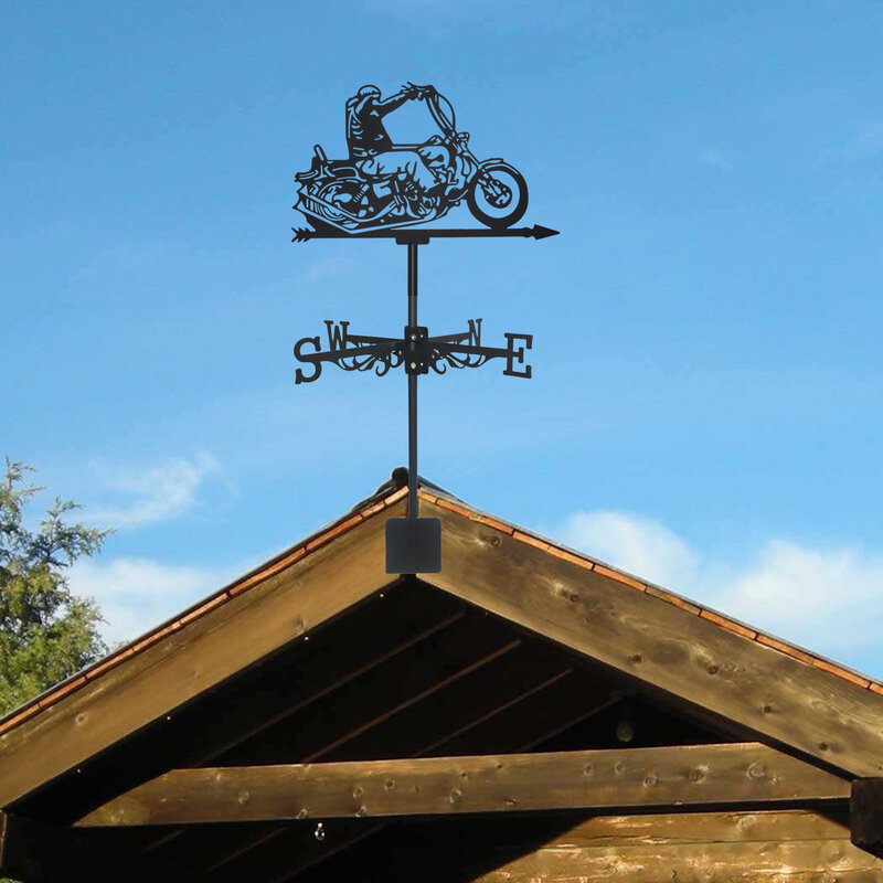 Girouette Hurcylis en métal noir, girouette, girouettes, décoration d'extérieur, jardin, toit, cour, bâtiment, tour de moto, art de la silhouette