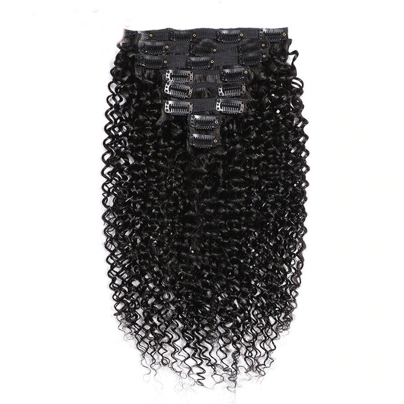 Extensions de cheveux brésiliens à clip Deep Wave, cheveux humains Remy, clip de document noir naturel, 8-26 pouces, 120g, 8 pièces par ensemble