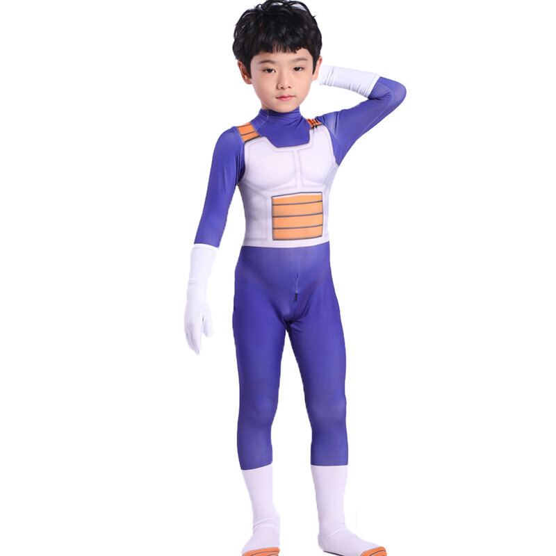 Disfraz de Vegeta azul para niños y adultos, traje de Goku, mono de superhéroe, Finery Dress Up