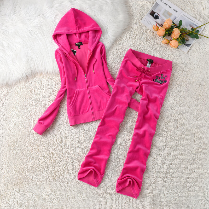 Spring New Tracksuit Women Velvet Exquisite Embroidered Zipper Sweatsuits Women Sportsweat Pants Sets Casual Two Piece Set 2024