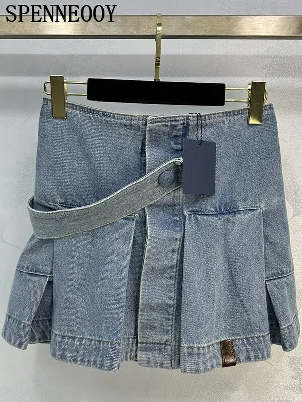 Модная дизайнерская Летняя женская юбка с ремешком и заниженной талией