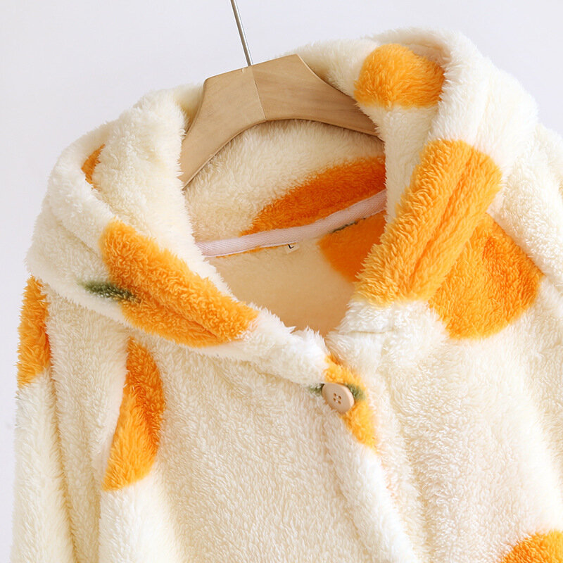 Jubah Mandi Bertudung Kardigan Termal Baju Tidur Wanita Flanel Musim Gugur Musim Dingin Tebal Lengan Panjang Bertudung Jubah Gaun Rumah Pakaian Tidur