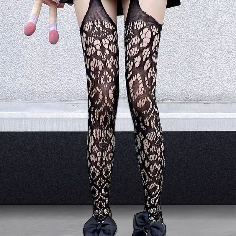Network Lace Hollow High Waist Sweet Net Socks  Comfy Pantyhose Women Stripper Roleplay Fish Net Rave Y2K Underwear New in