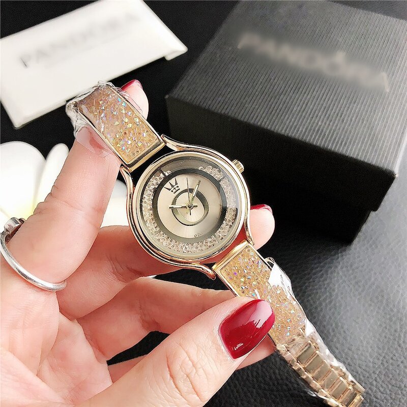 Relógio de quartzo de cristal em aço inoxidável para senhoras, relógio feminino, dourado e prata, moda luxuosa, 2024