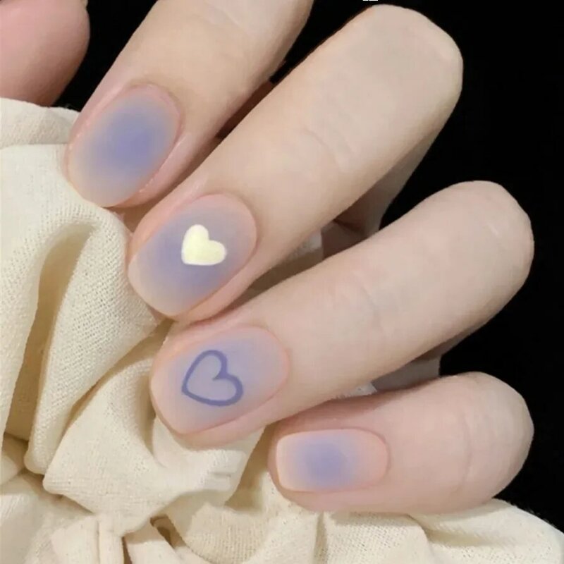 24pcs gradiente blu scuro che indossa unghie finte copertura completa stampa impermeabile su unghie finte arte donna ragazze decorazione Nail Art