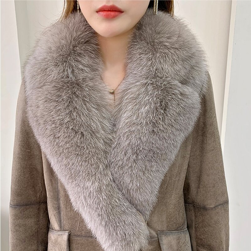 ใหม่ของแท้ Double-Face กระต่ายหนัง Parka ผู้หญิงฤดูหนาวจริง Fox Fur Collar Long Coat IL00650