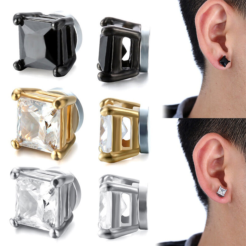 White Crystal Stone Magnetic Ear Clips para homens e mulheres, Ear Stud forte, Zircão punk, brincos magnéticos, jóias não perfurantes, 2pcs