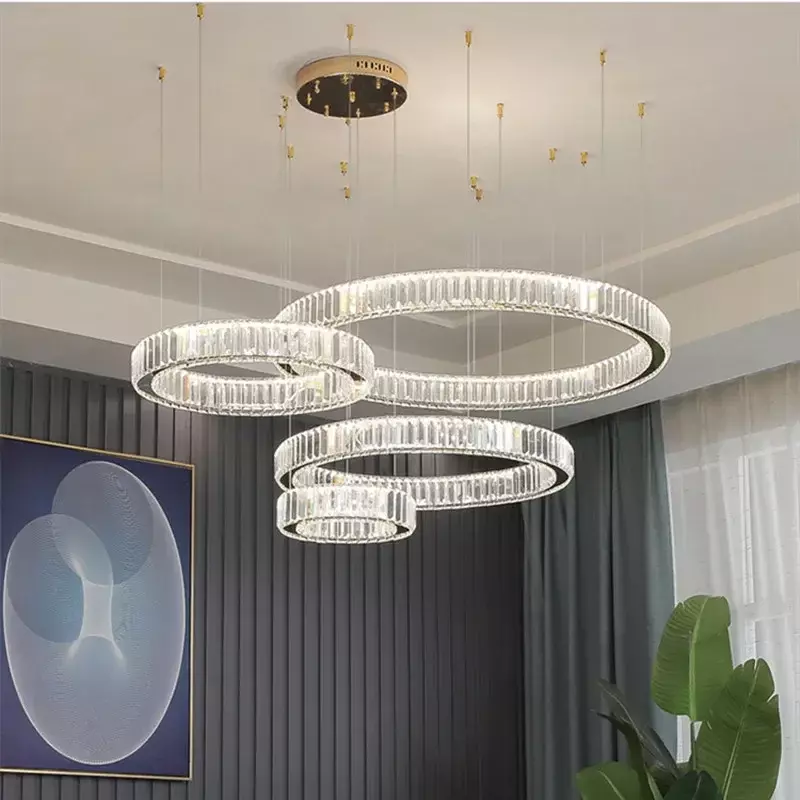 Moderne Luxus LED dimmbare Pendel leuchten Glanz Wohnzimmer Kronleuchter Lampen Leuchten Foyer glänzenden Stahl LED Lumina rias Licht