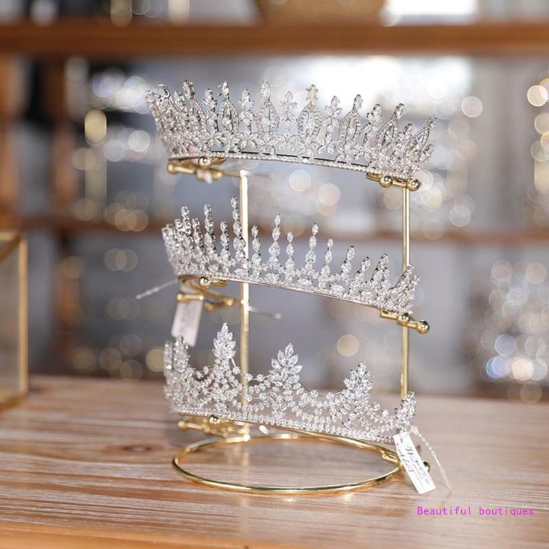 Queen Tiaras ขาตั้งจอแสดงผล Princess Crowns ผู้ถือเจ้าสาว Headband DropShip
