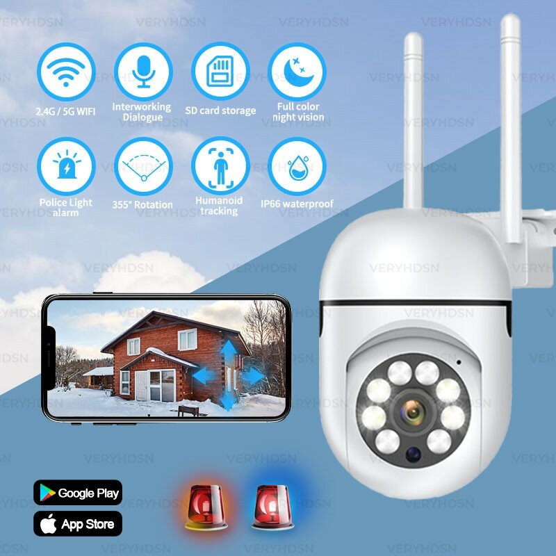 Caméra de surveillance extérieure PTZ IP WiFi HD 3MP, dispositif de sécurité sans fil, étanche, avec suivi automatique et vision nocturne camera surveillance exterieur sans fil caméra de surveillance wifi extérieur
