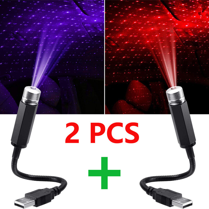 2x LED Car Roof Atmosphere Star Projector Light Romantic USB Laser Stage Light Home Party Decorative Starry Light For Bedroom DJ