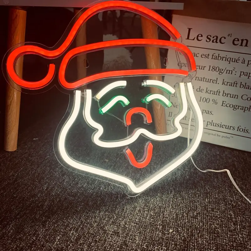 Lampe LED fluo avec signe du père noël, luminaire décoratif de noël, veilleuse pour salle de Festival, boutique, cadeau pour enfants, prise USB