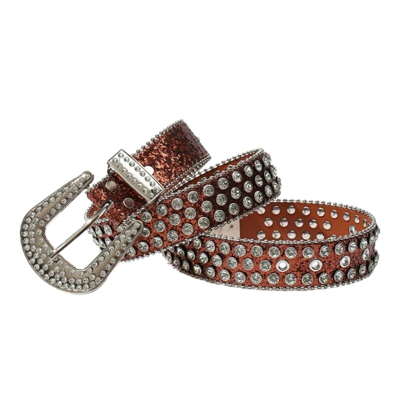 Cinturón ajustable delicado con hebilla diamantes imitación para mujer, cinturones cintura con lentejuelas completas