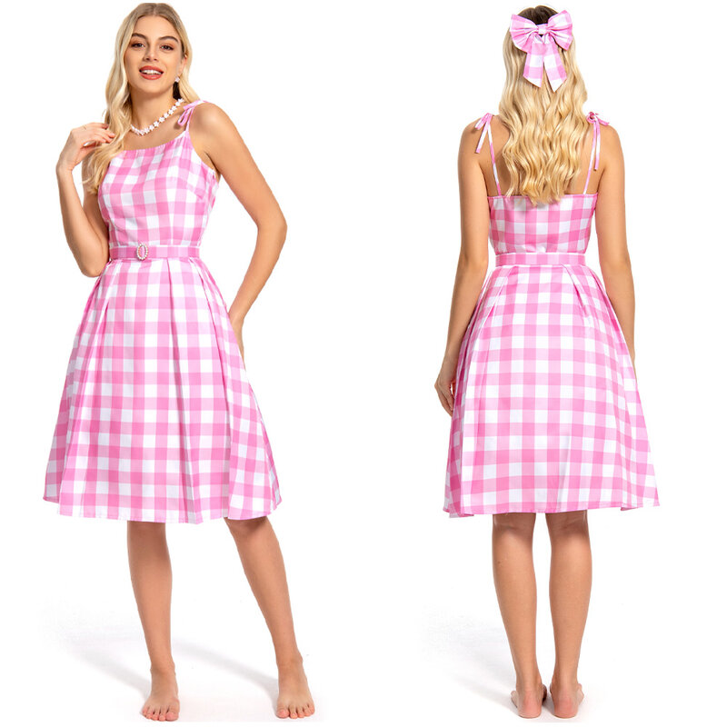 2023 Film Barbier Margot Cosplay Kostüm weibliche Fantasie Rollenspiel rosa niedlichen Kleid Overall Rock Halloween Party Verkleidung Anzug
