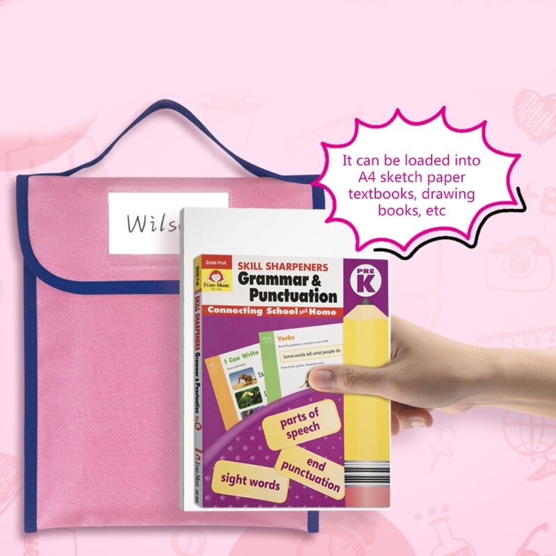 Portable File Bag Handheld School Book Bag Clear Label Window Handheld Document Folder for Student 26.5x31.5cm