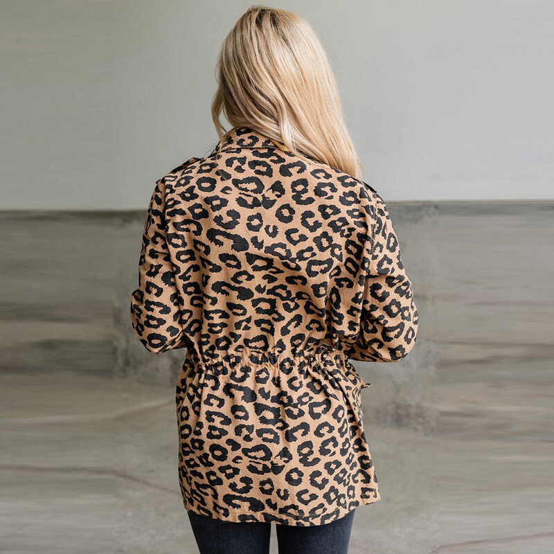 Casaco de comprimento médio com estampa de leopardo feminino, cardigã de manga comprida, encaixe solto, novo, outono e inverno, 8511478