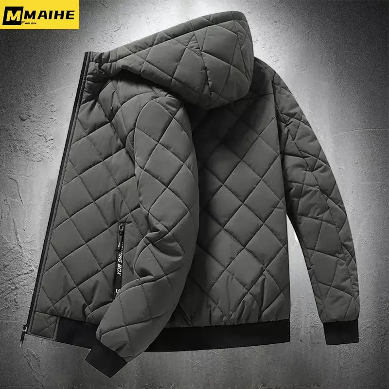 Giacche da uomo con cappuccio autunno inverno giacca imbottita in cotone abbigliamento moda uomo rombo Texture Casual parka Plus Size 5XL