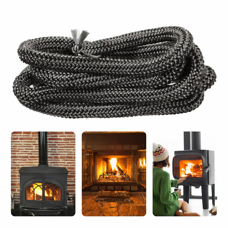 Cuerda de sellado de alta temperatura para quemador de madera, reemplazo de cable de junta negra de 6/8/10mm para puerta de estufa y chimenea, 2m de fibra de vidrio