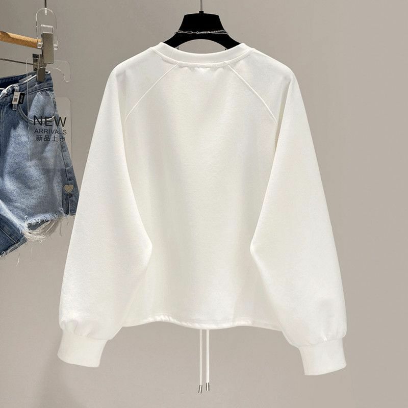 Sweat-shirt de style coréen pour femmes, pulls à poches design, ourlet court, proximité wstring, tendance printemps et automne, mode