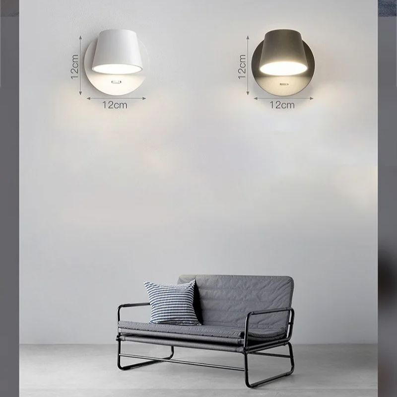 Nordic LED Lâmpada de parede com interruptor, 350 graus rotativo, quarto, cabeceira, corredor, luz de leitura, corredor, Hotel Sconce, luz interior