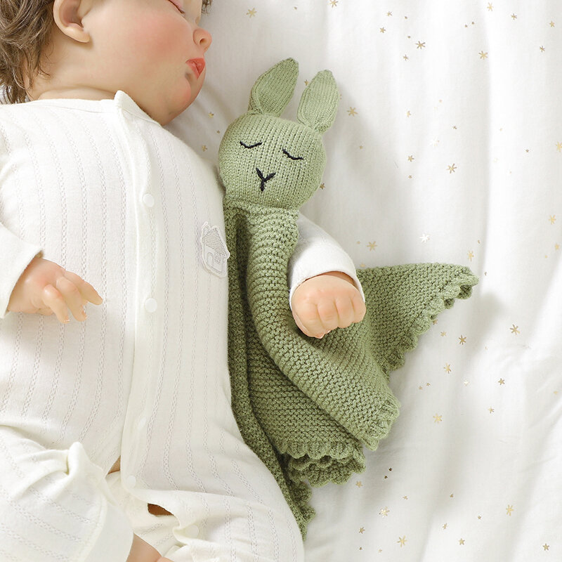 Asciugamani per placare il neonato coniglio lavorato a maglia neonato neonati maschi ragazze coperta di sicurezza comodo morbido fazzoletto da bambino bavaglino per dentizione