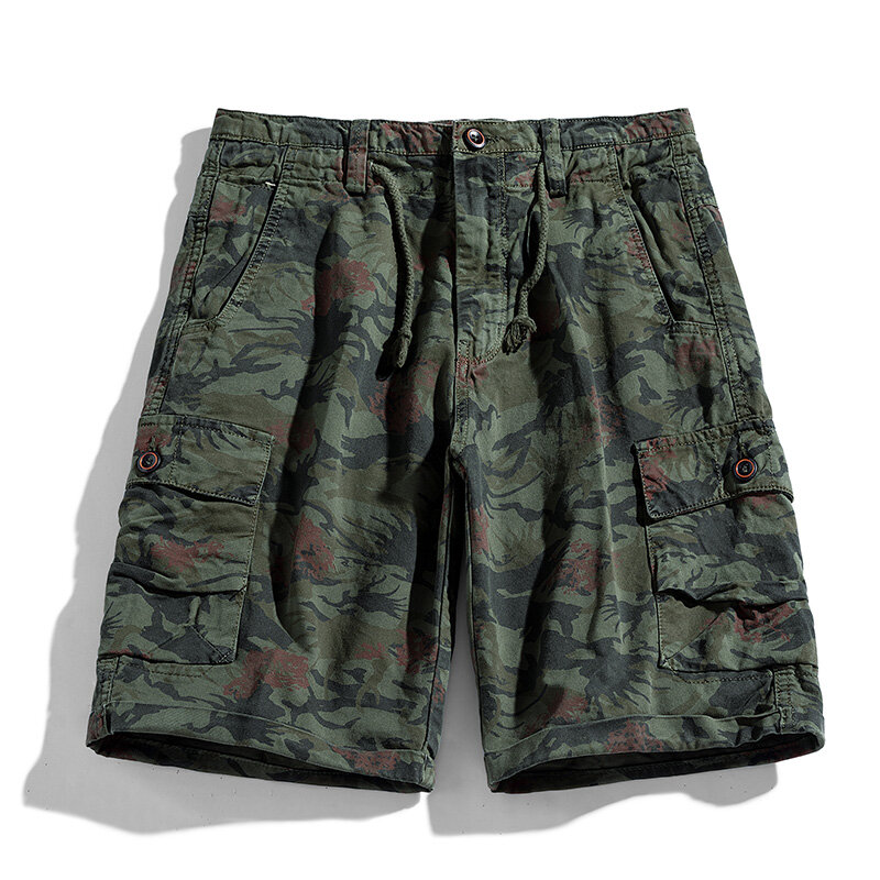 Verão homens carga camuflagem shorts homens primavera algodão casual multi bolso shorts cintura elástica basculante shorts masculino dropshipping