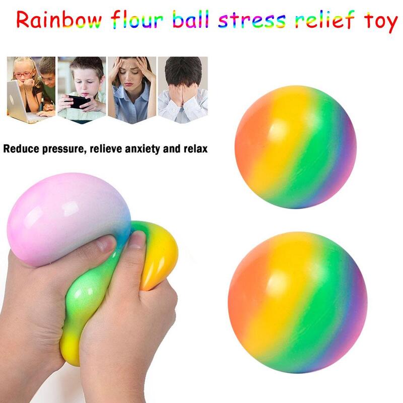 ลูกบอล3D สีรุ้งของเล่น Relief ความเครียดลูกบอลระบายความเครียดสีสันสดใสสำหรับผู้ใหญ่ลูกบอลยางยืดของเล่นประสาทสัมผัสของเล่นแบบบีบ C5B9ของขวัญ