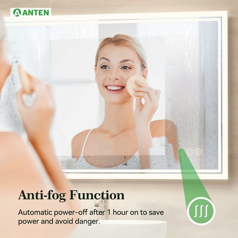 ANTEN 40" x 24" Bathroom Mirror with LED Lights, Backlit LED Bathroom Mirror, Anti-Fog, 3 Color Modes, Dimmable Vanity Bathroom