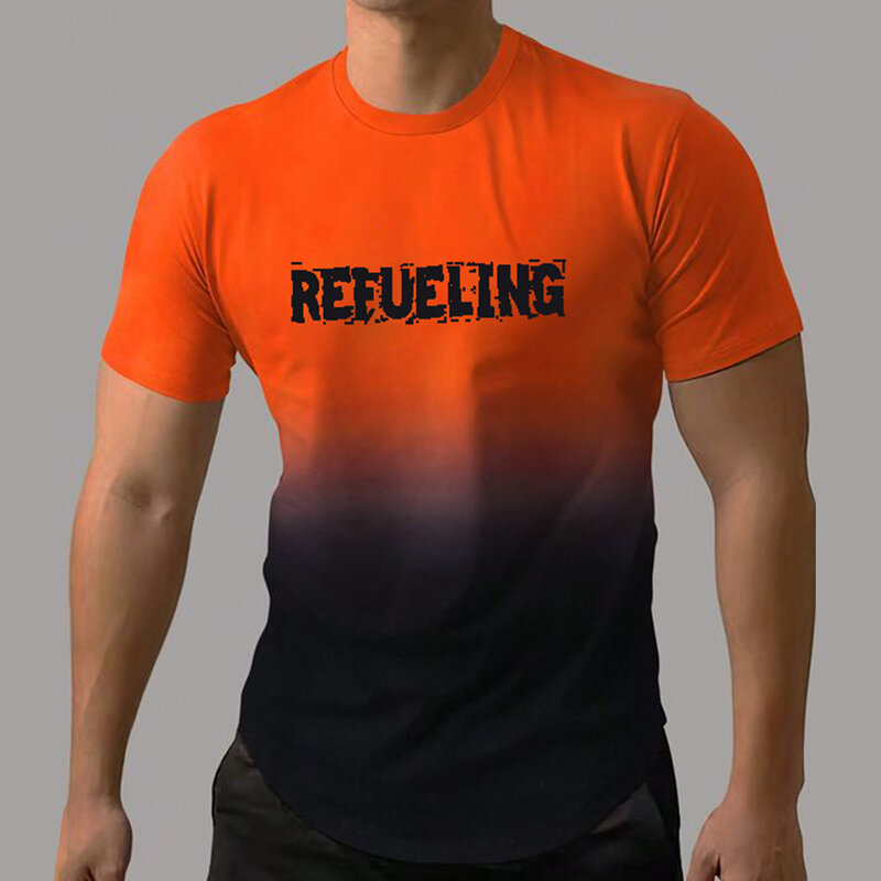 Camiseta con estampado 3d de letras degradadas minimalistas para hombre, camisetas informales de manga corta, ropa de gran tamaño, Tops